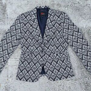 John Meyer Women Blazer Blue/White One Button Jacket Coat Size 10